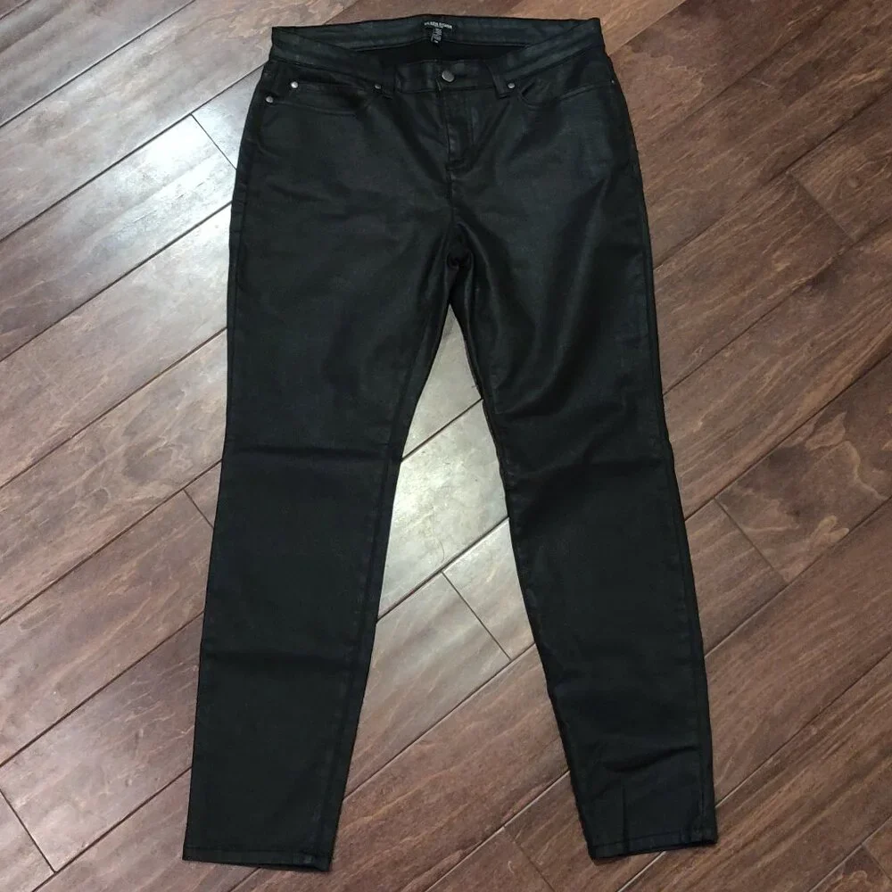 Eileen Fisher Black Waxed Stretch Skinny Jeans SIZE 14 PETITE